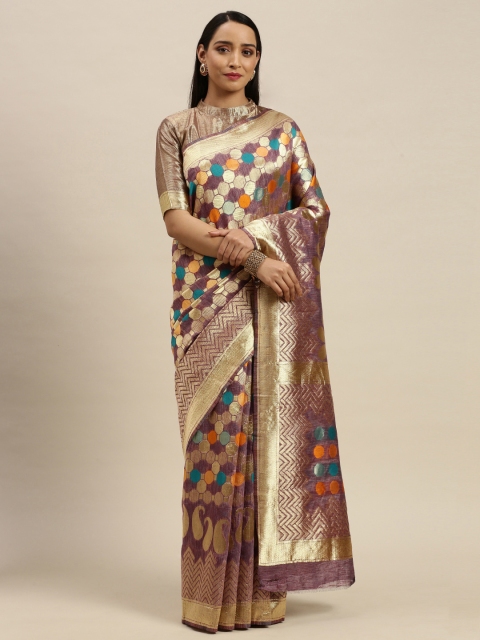 

Mitera Purple & Golden Silk Blend Woven Design Banarasi Saree