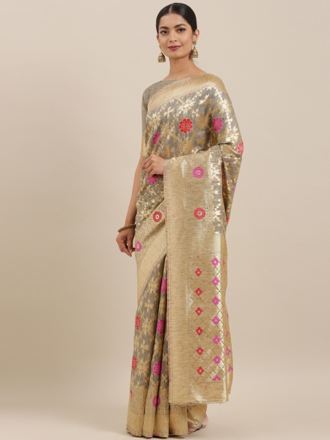 

Mitera Grey & Gold-Coloured Woven Design Banarasi Celebrity Saree