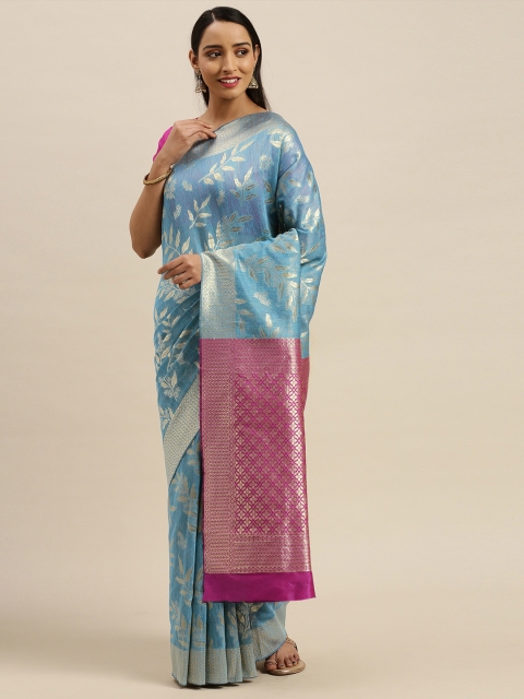 

Mitera Blue Silk Blend Woven Design Banarasi Saree