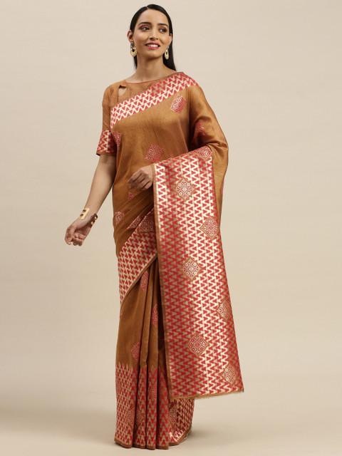 

Mitera Orange Silk Blend Woven Design Banarasi Saree