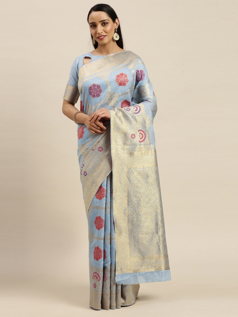 

Mitera Sea Green & Pink Woven Design Banarasi Saree