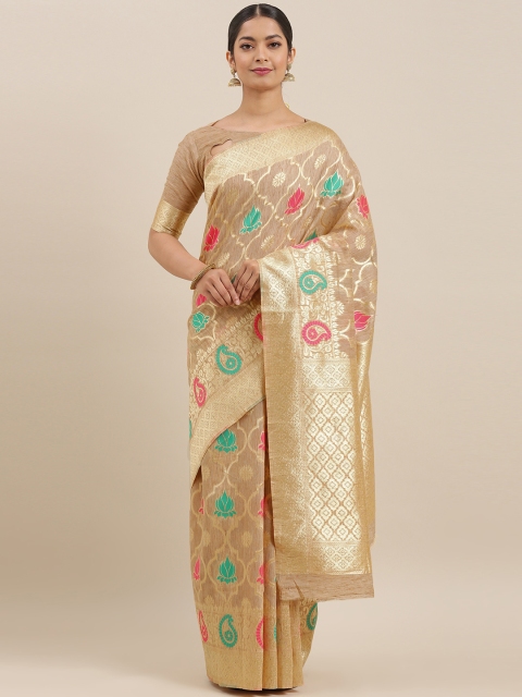 

Mitera Beige & Golden Silk Blend Woven Design Banarasi Saree