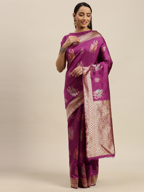 

Mitera Magenta Pink & Golden Silk Blend Woven Design Banarasi Saree