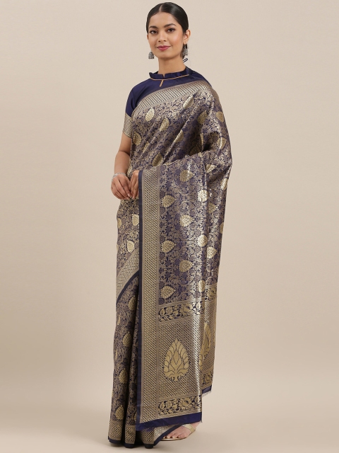 

Mitera Navy Blue & Golden Silk Blend Woven Design Banarasi Saree