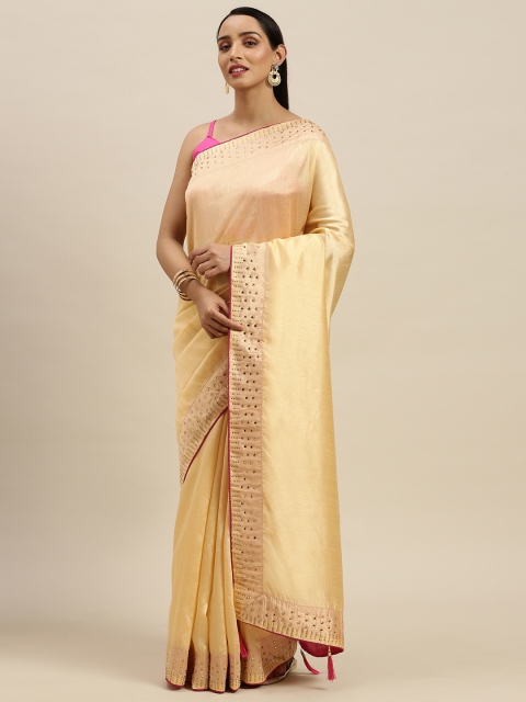 

Mitera Gold-Toned Solid Silk Blend Saree
