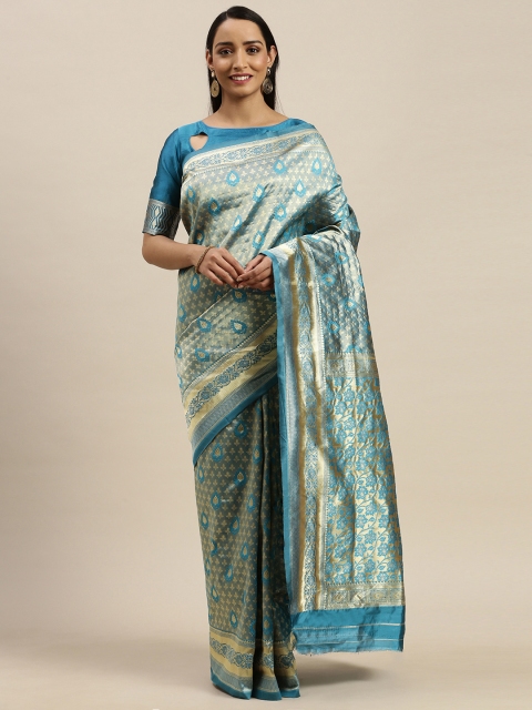 

Mitera Blue & Golden Silk Blend Woven Design Banarasi Saree