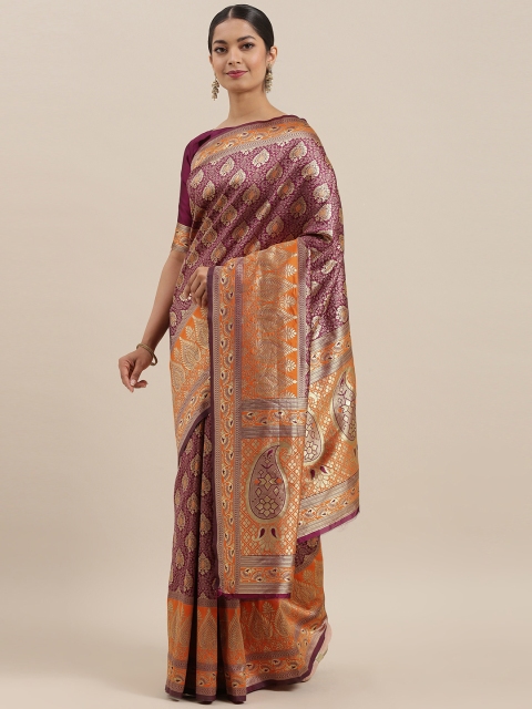 

Mitera Burgundy & Gold-Coloured Woven Design Banarasi Celebrity Saree