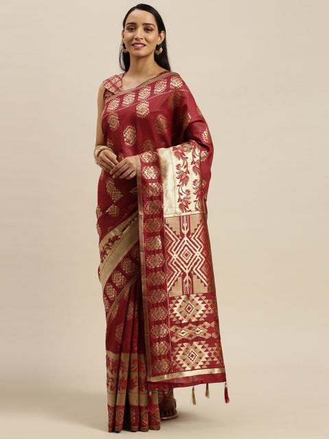 

Mitera Maroon & Golden Silk Blend Woven Design Banarasi Saree