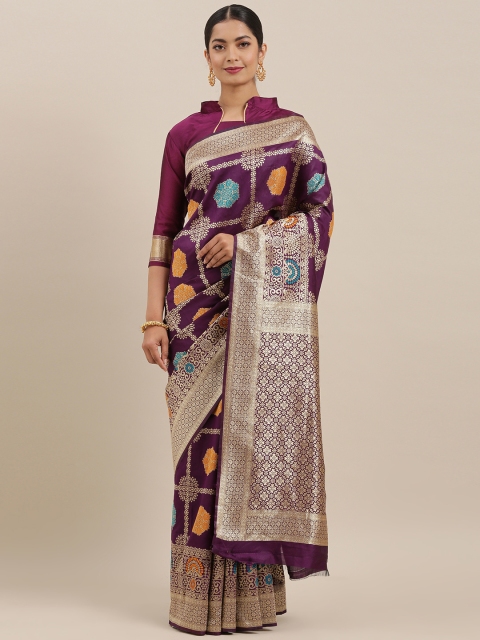 

Mitera Purple & Golden Silk Blend Woven Design Banarasi Saree