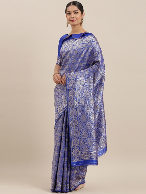 

Mitera Blue & Gold-Coloured Woven Design Banarasi Celebrity Saree