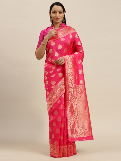 

Mitera Pink & Gold-Toned Pure Silk Woven Design Banarasi Saree
