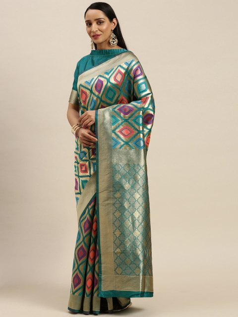 

Mitera Blue Silk Blend Woven Design Banarasi Saree