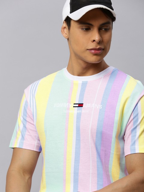 

Tommy Hilfiger Men Pink & Blue Candy Stripe Round Neck T-shirt
