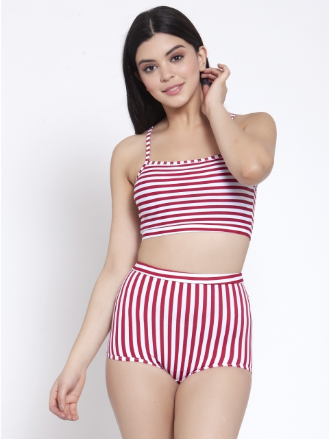 

CUKOO Women Red & White Striped Padded Swim Set