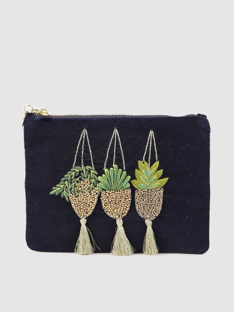 

Accessorize Navy Blue Embroidered Beaded Tassel Clutch