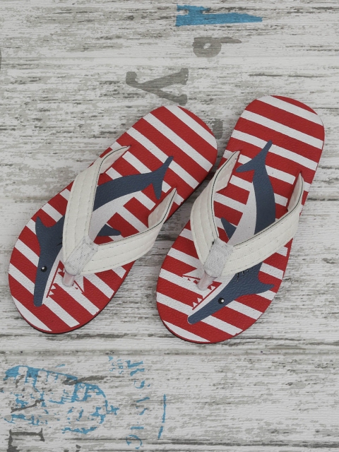 

DChica Unisex Kids Grey & Red Stripey Sea Life Printed Thong Flip-Flops