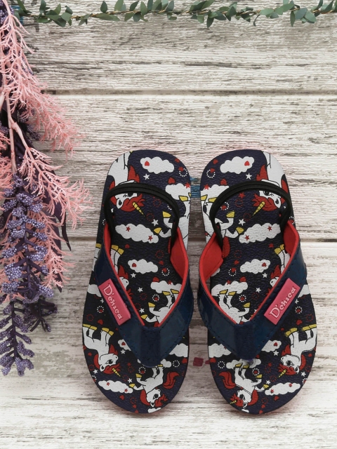 

DChica Girls Navy Blue & White Printed Thong Flip-Flops with Backstrap