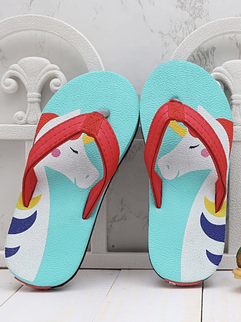 

DChica Girls Red & Turquoise Blue Unicorn Printed Thong Flip-Flops