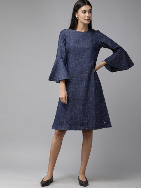 

Park Avenue Women Blue Printed A-Line Dress