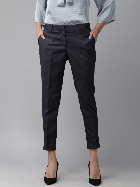 

Park Avenue Women Navy Blue Tapered Fit Solid Formal Trousers