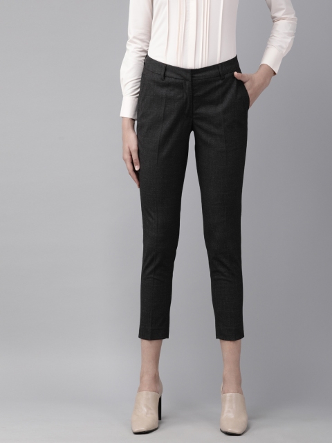 

Park Avenue Women Charcoal Grey Tapered Fit Solid Cropped Formal Trousers
