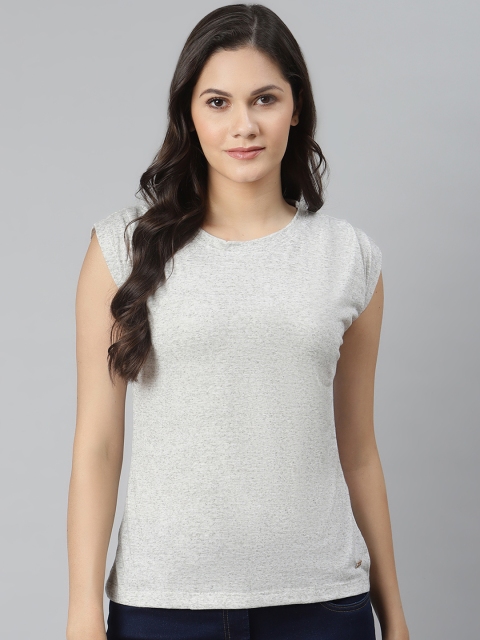

Park Avenue Women Grey Melange Solid Round Neck T-shirt