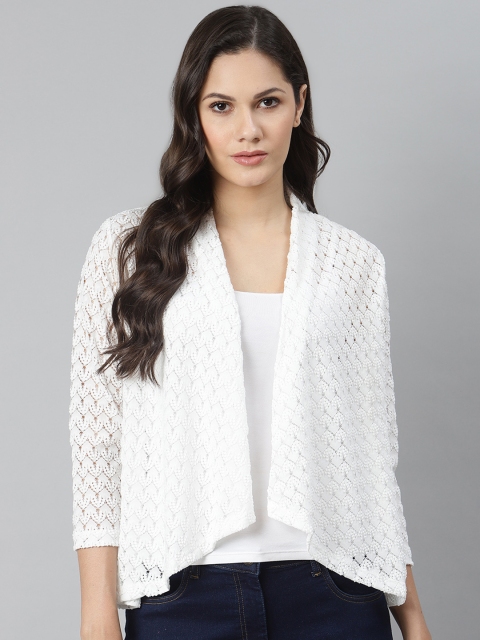 

Park Avenue Women White Self-Design Open Front Shrug