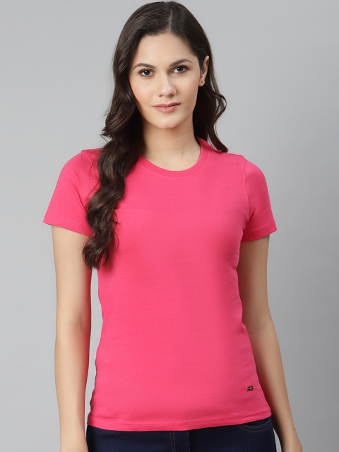 

Park Avenue Women Pink Solid Pure Cotton Round Neck T-shirt