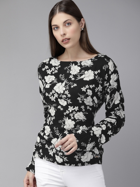 

Park Avenue Women Black & Off White Floral Printed Regular Top