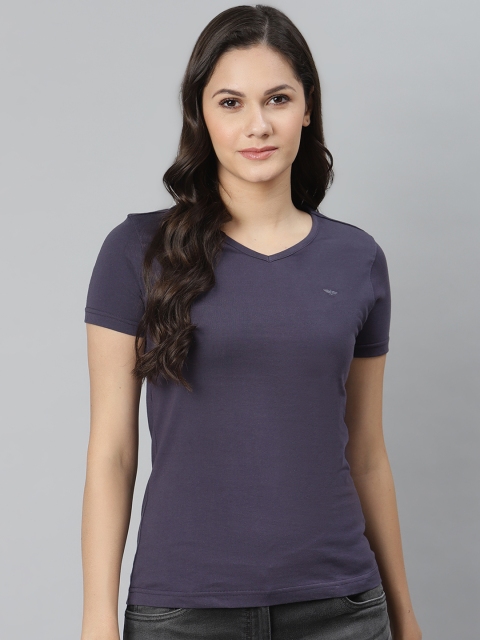 

Park Avenue Women Purple Solid V-Neck T-shirt