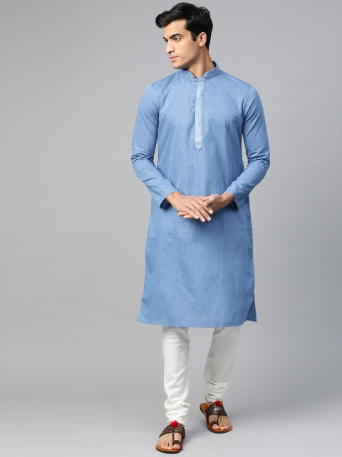 

Manthan Men Blue Solid Mandarin Collar Straight kurta