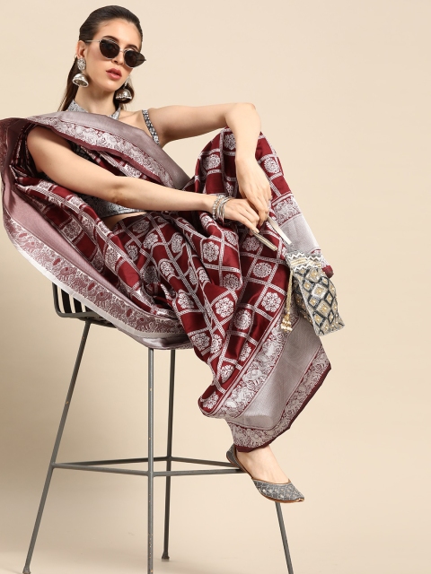 

SHAVYA Maroon & Silver Silk Blend Woven Design Saree