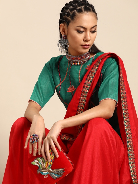 

SHAVYA Red Solid Pure Chiffon Celebrity Saree