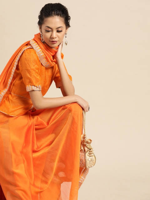 

SHAVYA Orange Solid Pure Chiffon Saree