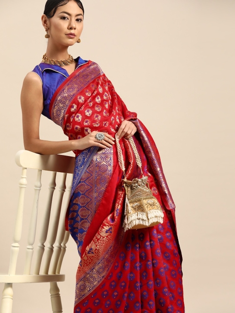 

SHAVYA Red & Gold-Toned Art Silk Woven Design Saree