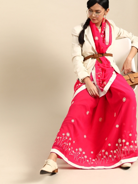 

SHAVYA Pink & Off-White Embroidered Celebrity Saree