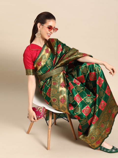

SHAVYA Green & Red Zari Woven Design Saree