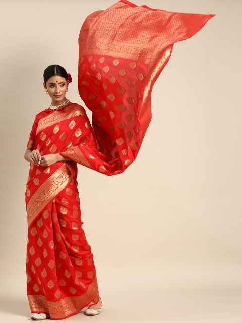 

SHAVYA Red & & Golden Woven Design Banarasi Saree