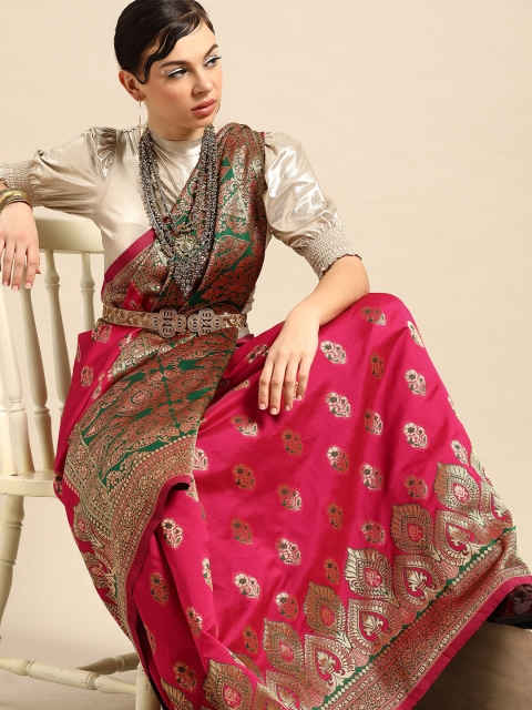 

SHAVYA Women Pink & Golden Zari Woven Design Saree