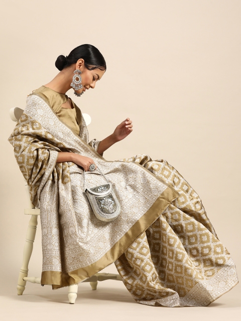 

SHAVYA Beige & White Zari Woven Design Saree
