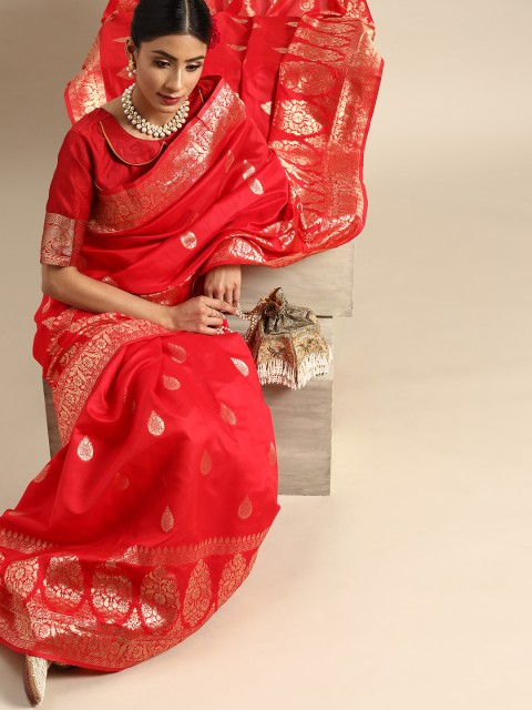 

SHAVYA Red & Golden Woven Design Banarasi Saree