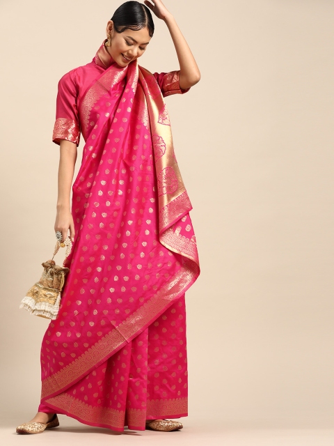 

SHAVYA Women Fuchsia & Golden Silk Blend Woven Design Saree