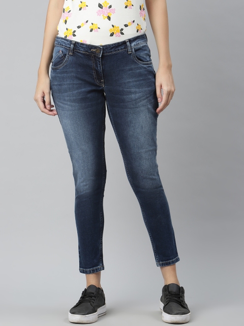 

Park Avenue Women Navy Blue Power Skinny Fit Mid-Rise Clean Look Cropped Jeans