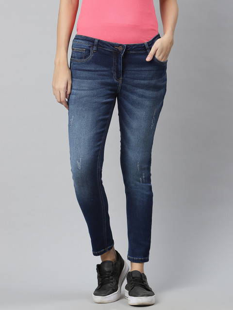 

Park Avenue Women Blue Smart Slim Fit Mid-Rise Low Distress Jeans