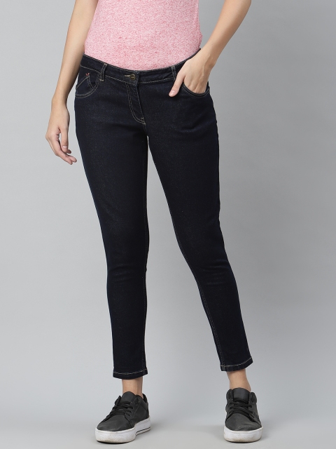 

Park Avenue Women Navy Blue Power Skinny Fit Mid-Rise Clean Look Cropped Jeans