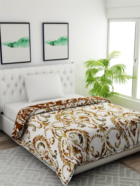 

Salona Bichona White & Brown Ethnic Motifs AC Room 120 GSM Single Bed Comforter