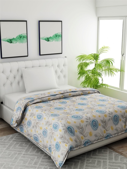 

Salona Bichona White & Blue Floral AC Room 120 GSM Single Bed Comforter
