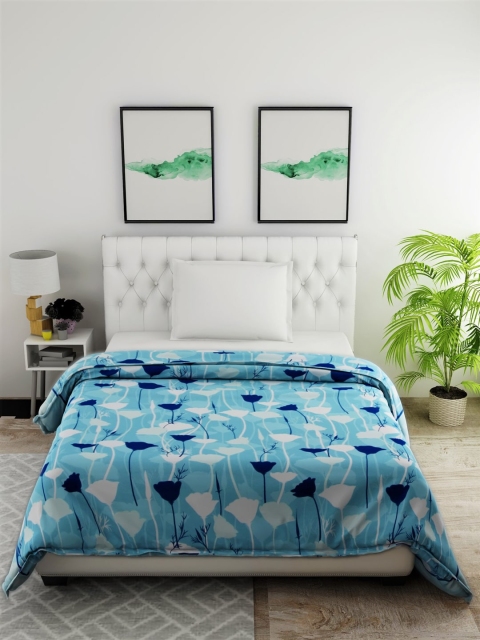 

Salona Bichona Turquoise Blue & White Floral AC Room 120 GSM Single Bed Comforter