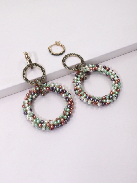 

Runway Ritual Multicoloured & Gold-Plated Circular Drop Earrings, Multi