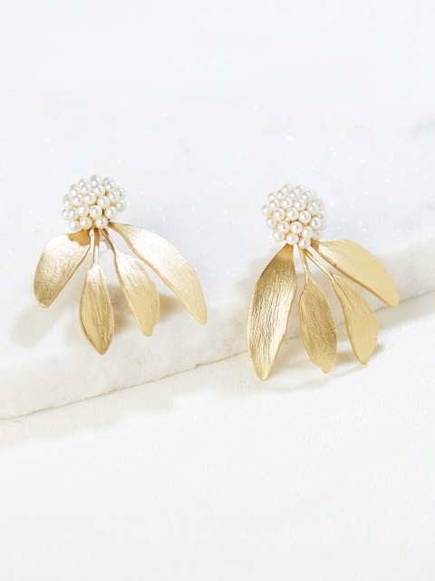 

Runway Ritual Off-White & Gold-Plated Contemporary Drop Earrings